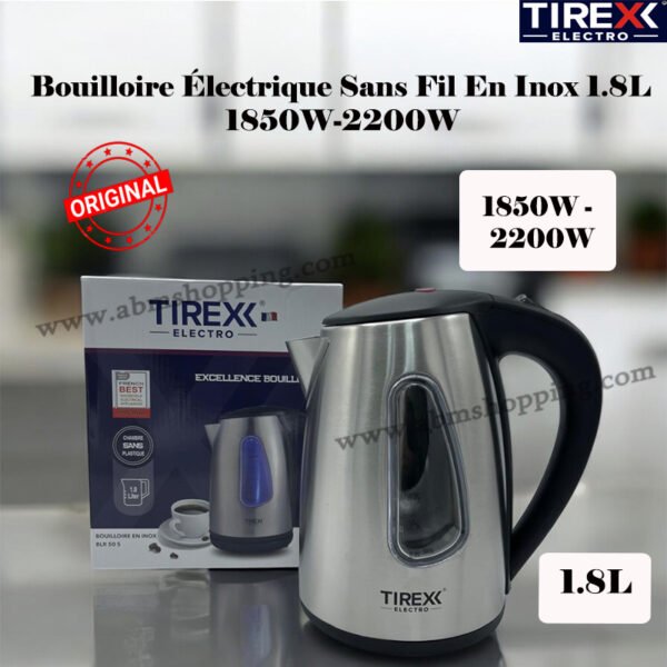 Bouilloire Électrique Sans Fil En Inox 1.8L 1850W-2200W | TIREXX