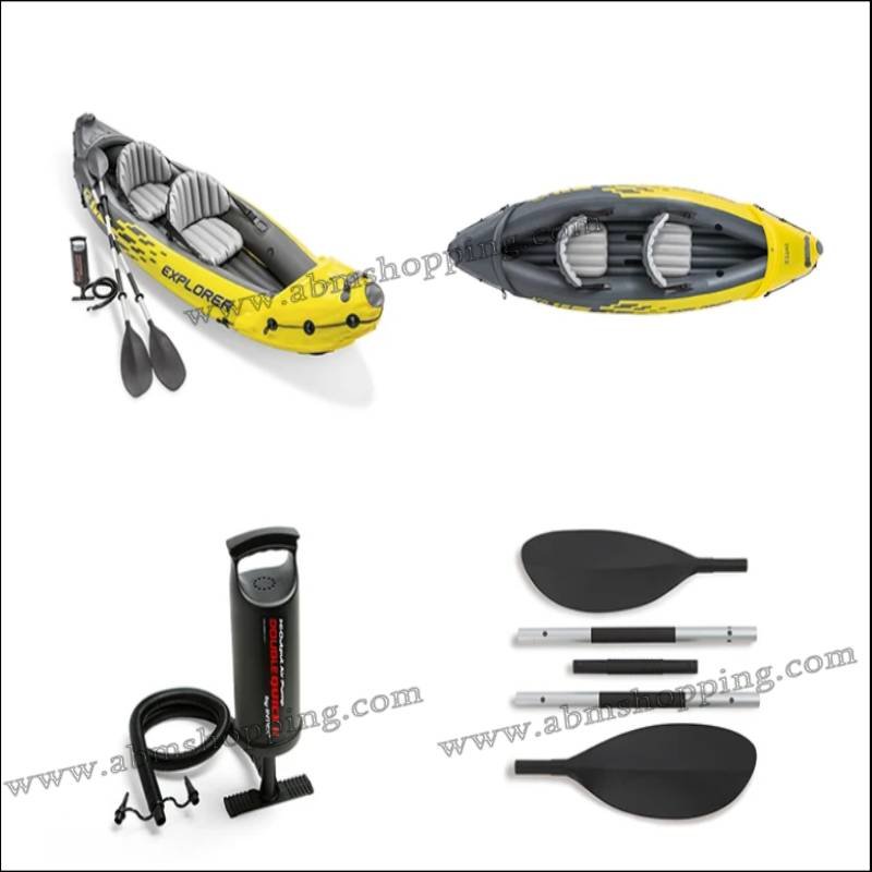 Kayak Gonflable Intex Explorer K2 Pour 2 Personnes - Inclus Rames Et Pompe, Jaune Vif