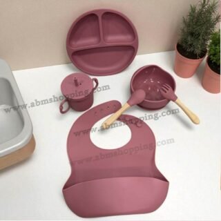 Ensemble de vaisselle en silicone 7 pcs pour bébé - Rose