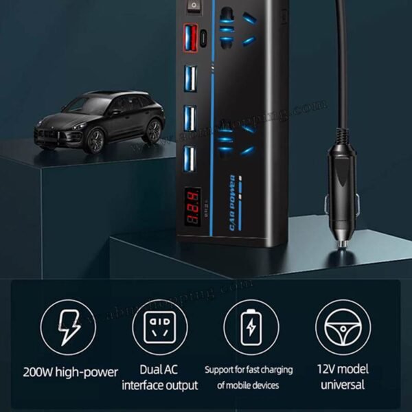 Convertisseur de tension pour voiture 12V/24V>110V/220V Puissance 200W – Image 4