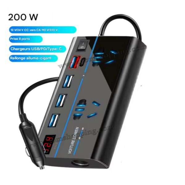 Convertisseur de tension pour voiture 12V/24V>110V/220V Puissance 200W – Image 6