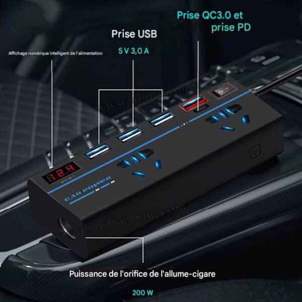 Convertisseur de tension pour voiture 12V/24V>110V/220V Puissance 200W – Image 3