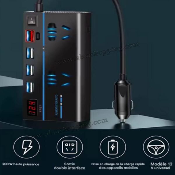 Convertisseur de tension pour voiture 12V/24V>110V/220V Puissance 200W – Image 5
