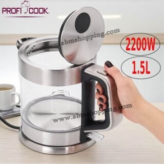 Bouilloire électrique en verre et acier inoxydable 1,5L 2200W | ProfiCook