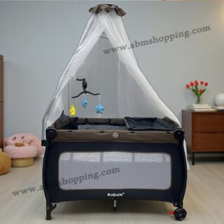 Lit Parc Bébé 2 Niveaux 105x70cm avec Mobile Musical | Meloo - Marron