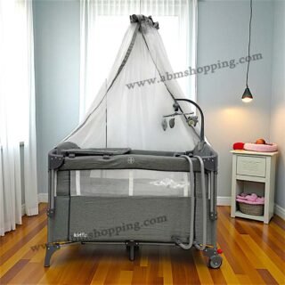 Lit parc Cododo Balançoire 3en1 à 2 Niveaux 105x65cm | Kidilo - Gris