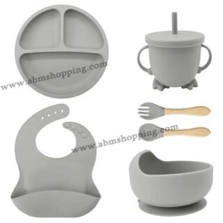 Ensemble de vaisselle en silicone 7 pcs pour bébé - Gris