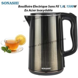 Bouilloire Electrique Sans Fil 1,8L 1500W En Acier Inoxydable | SONASHI SKT-1818