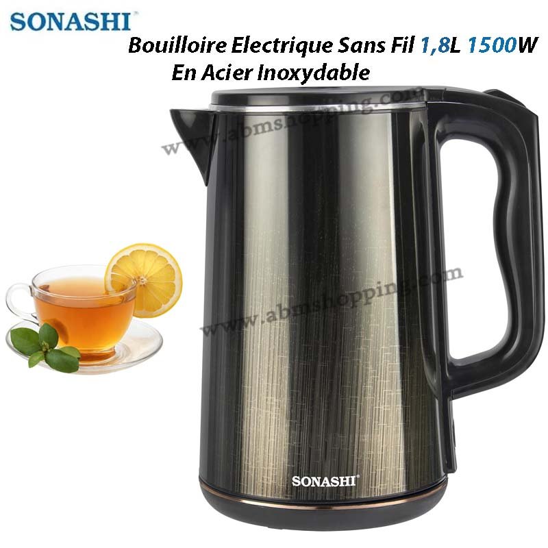 Bouilloire Electrique Sans Fil 1,8L 1500W En Acier Inoxydable | SONASHI SKT-1818