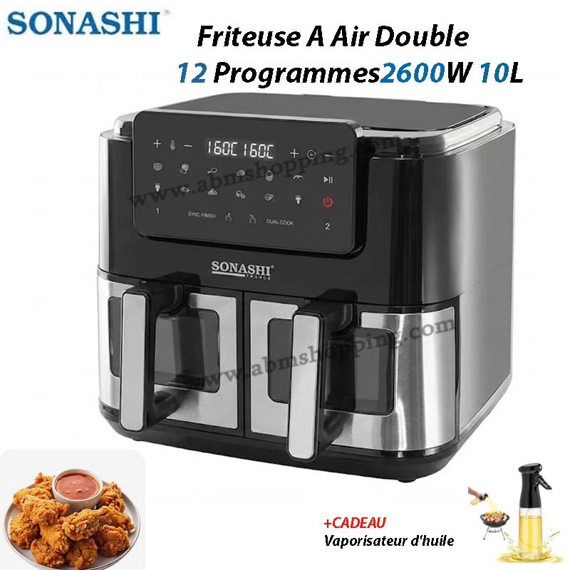 Friteuse A Air Double Avec Fonction Gril 12 Programmes 2600W 10L | SONASHI SAF-105