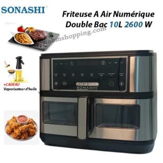 Friteuse A Air Numérique Double Bac 10L 2600 W Digital Multiprogrammes EN Inox | Sonashi SAF-110