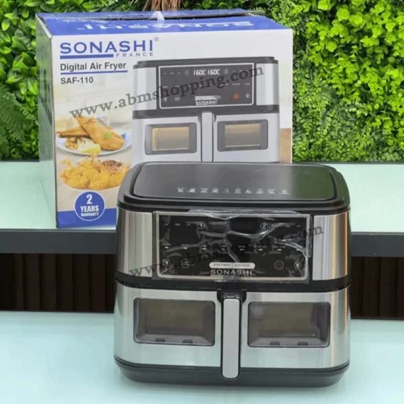 Friteuse A Air Numérique Double Bac 10L 2600 W Digital Multiprogrammes EN Inox | Sonashi SAF-110 – Image 2