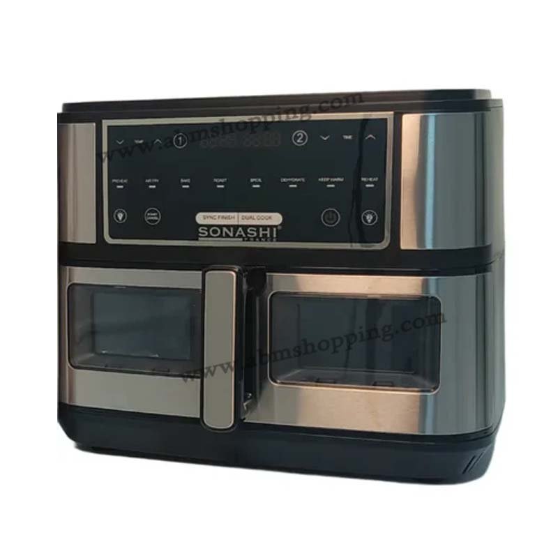 Friteuse A Air Numérique Double Bac 10L 2600 W Digital Multiprogrammes EN Inox | Sonashi SAF-110 – Image 3
