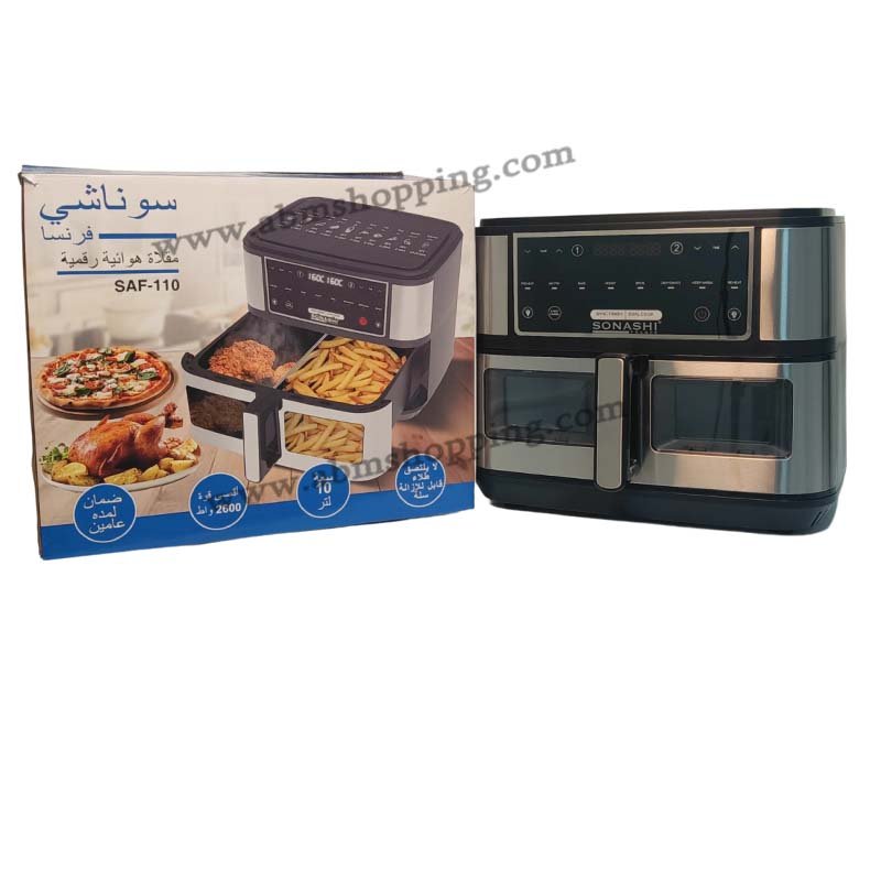 Friteuse A Air Numérique Double Bac 10L 2600 W Digital Multiprogrammes EN Inox | Sonashi SAF-110 – Image 6