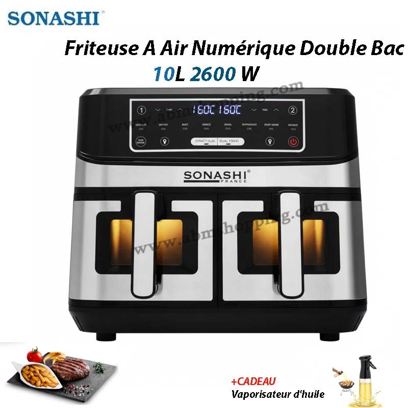 Friteuse A Air Numérique Double Bac 10L 2600 W Digital Multiprogrammes | Sonashi SAF-106