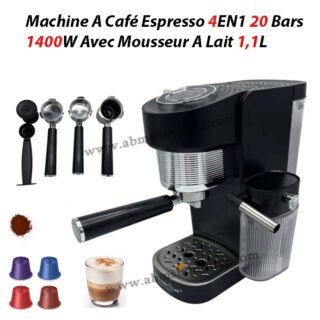 Machine A Café Espresso 4EN1 20 Bars 1400W Avec Mousseur A Lait 1,1L  | Kitchen Lab KT-CM-002