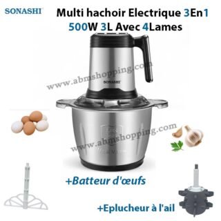 Multi hachoir Electrique 3En1 500W 3L Avec 4Lames | Sonashi SMC-24S