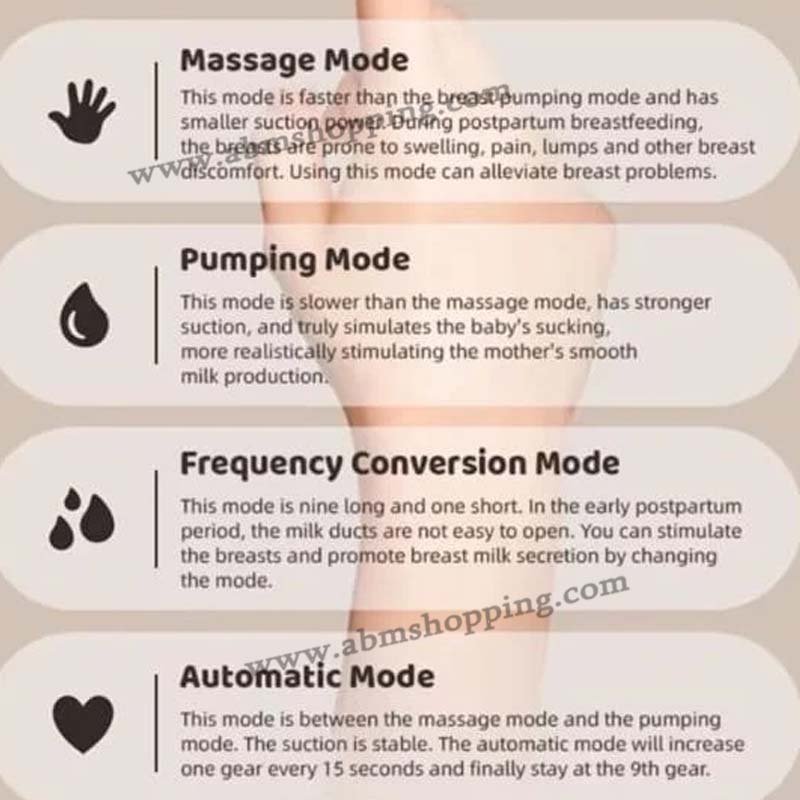 Tire lait électrique sans fil mains libres double pompe affichage LED 4 modes d’aspiration 12 niveaux | MY-378 – Image 3