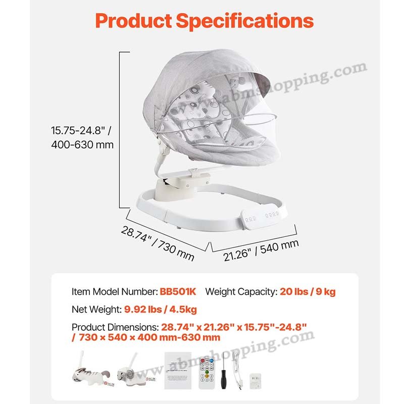 Balancelle Bébé Électrique Multifonction 15kg avec Musique et Inclinaison Réglable | Tinylo – Image 9