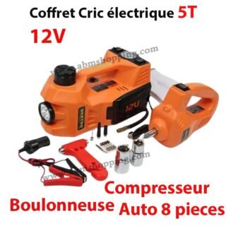 Coffret voiture 4en1, Cric électrique 5T 12V+ Boulonneuse + Compresseur d'air avec LED | BEETRO BE0091