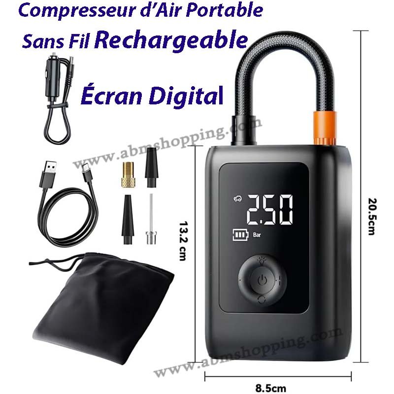 Compresseur d’Air Portable Sans Fil Rechargeable avec Écran Digital