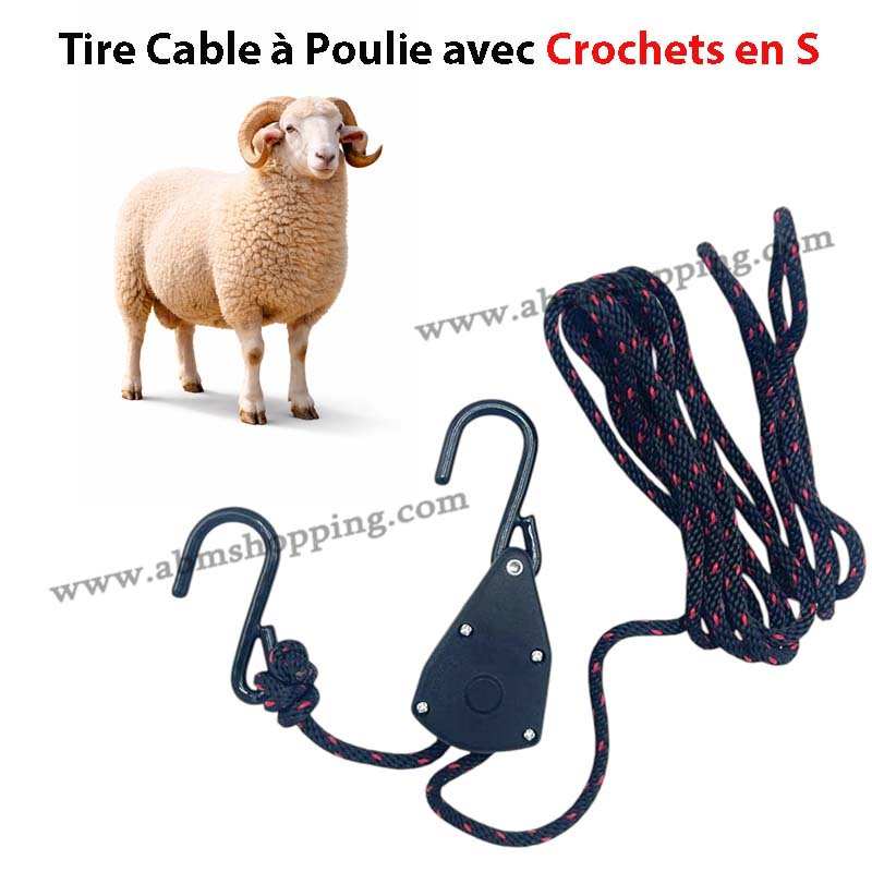 Tire Cable à Poulie avec Crochets en S pour Moutons et Élevage