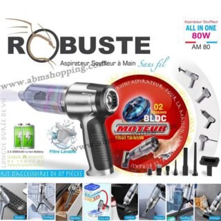 Aspirateur Souffleur à Main Sans Fil Rechargeable Double batterie x2 2000 mAh 80W Filtre Lavable | ROBUSTE AM 80