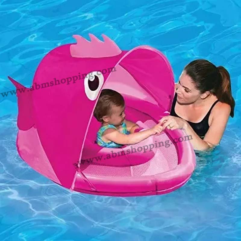 Bouée Bébé Poisson Rose avec Pare-Soleil UPF 30 6-18 mois | Play Max K16009