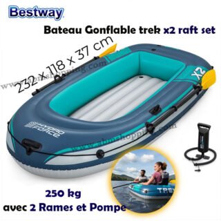 Bateau Gonflable trek x2 raft set 232x118 cm 250 kg avec 2 Rames et Pompe à main | bestway