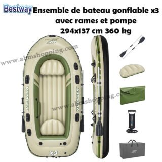 Ensemble de bateau gonflable x3 raft set avec rames et pompe 294x137 cm 360 kg | bestway