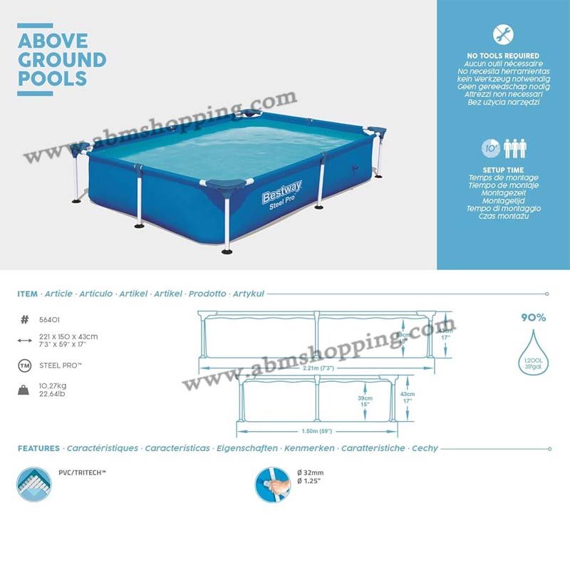 Piscine Hors Sol Tubulaire Rectangulaire Steel Pro 221x150x43cm | bestway – Image 6
