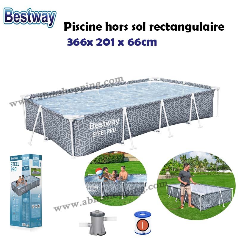 Piscine hors sol rectangulaire 366x 201 x 66cm Avec pompe de filtration | Bestway 561FV