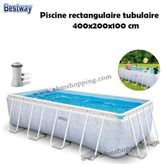 Piscine rectangulaire tubulaire chevron 400x200x100 cm avec pompe de filtration | INTEX