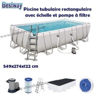Piscine tubulaire rectangulaire Power Steel™ avec échelle et pompe à filtre 549x274x122 cm | Bestway