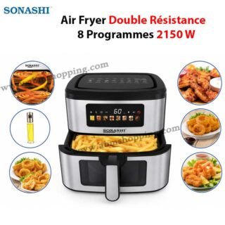 Friteuse A Air Sans Huile Double Résistance 9,2 L 2150 W 8 Programmes Écran Tactile | SONASHI