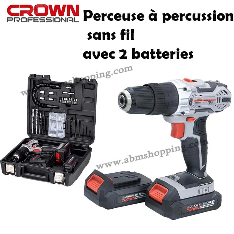Kit 62PCS Visseuse a percussion sans fil 2 Batteries 20V MAX 2Ah avec valise| CROWN CT21102H-2-(29)EK