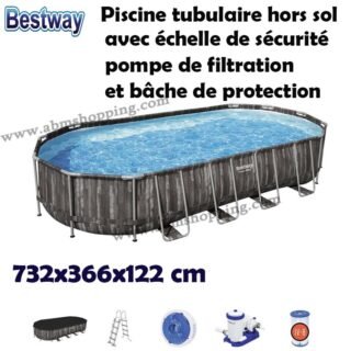 Piscine tubulaire hors sol Power Steel™ avec échelle de sécurité pompe de filtration et bâche de protection 732x366x122 cm | Bestway 5611T